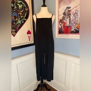 Black Cotton Women's Wide Cropped Leg Jumpsuit Sz L
